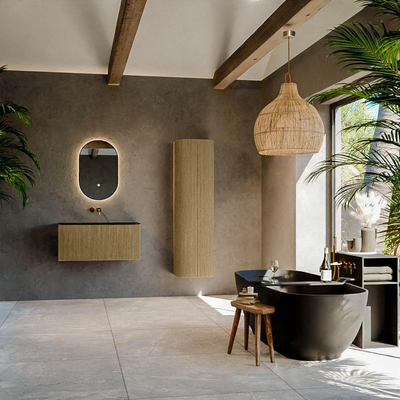 Mondiaz KURVE Ensemble de meuble salle de bain - 90x46x40cm - 1 tiroir - lavabo en solid surface - milieu - sans trou de robinet - Dusk