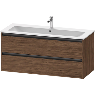 Duravit Ketho 2 meuble bas sous lavabo avec 2 tiroirs pour lavabo simple 121x48x55cm avec poignées anthracite noyer foncé mat