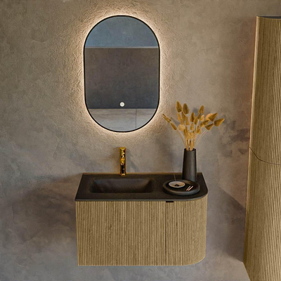 Mondiaz KURVE Badkamermeubelset - 75x46x40cm - 1 lade - 1 deur - wastafel solid surface - links - 1 kraangat - Dusk