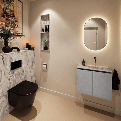 MONDIAZ TURE-DLUX Meuble toilette - 60cm - Plata - EDEN - vasque Glace - position droite - sans trou de robinet
