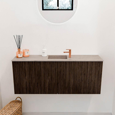 Mondiaz JOYA-DLUX 100cm meuble de salle de bains - couleur Walnut - Vasque FAYE position Milieu 1 trou de robinet couleur Saba.