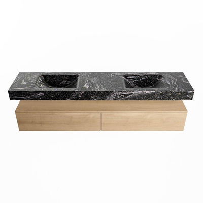 MONDIAZ ALAN - DLUX Badkamermeubelset - 200cm - onderkast - Washed Oak - 2 lades - vrijhangende wastafel - 2 wasbakken - 0 kraangaten - Lava