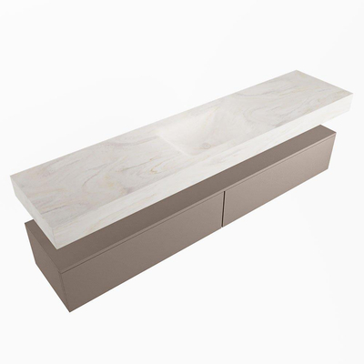 Mondiaz ALAN-DLUX Ensemble de meuble - 200cm - meuble Smoke mat - 2 tiroirs - Lavabo Cloud Ostra suspendu - vasque Centre - 0 trous de robinet