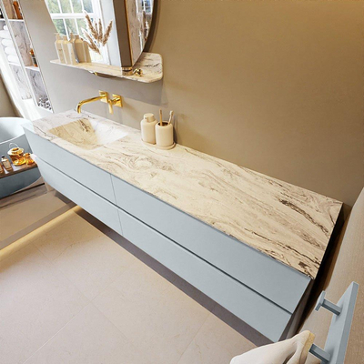 MONDIAZ VICA-DLUX Ensemble meuble de salle de bains - 200cm - meuble bas clay - 4 tiroirs - lavabo encastré cloud gauche - sans trous de robinet - version haute 60cm - glace