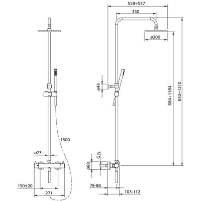 Xenz Duero ensemble de douche de tête 81cm thermostatique avec ensemble de douchette chromé Haute brillance
