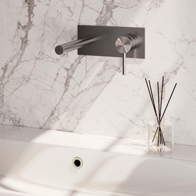 BRAUER Brushed Edition Wastafelmengkraan inbouw - rechte uitloop links - hendel lang smal - inclusief inbouwdeel - afdekplaat - model A 1 - PVD - geborsteld RVS