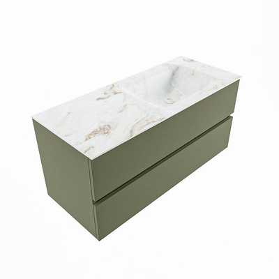 MONDIAZ VICA-DLUX Badkamermeubelset - 110cm - onderkast army- 2 lades - inbouw wastafel cloud rechts - 1 kraangat - 60cm hoge versie - frape