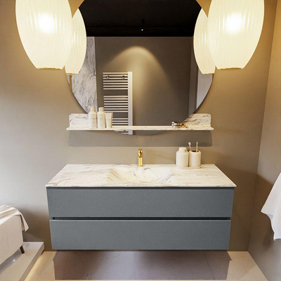 Mondiaz VICA-DLUX Ensemble de meuble de salle de bain - 130cm - meuble sous-vasque plata - 2 tiroirs - lavabo encastrée cloud milieu - 1 trou de robinet - version haute de 60cm - glace