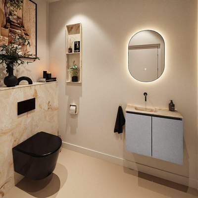 MONDIAZ TURE-DLUX Meuble toilette - 60cm - Plata - EDEN - vasque Frappe - position gauche - sans trou de robinet