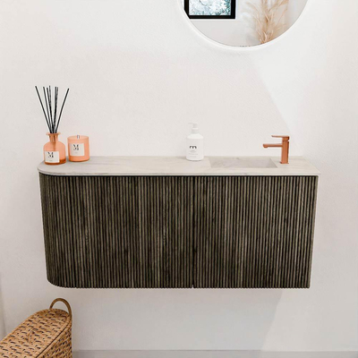 Mondiaz JOYA-DLUX 91.6cm toiletmeubel - ronding links kleur Shadow - Wastafel FAYE positie Rechts 1 kraangat kleur Ostra.