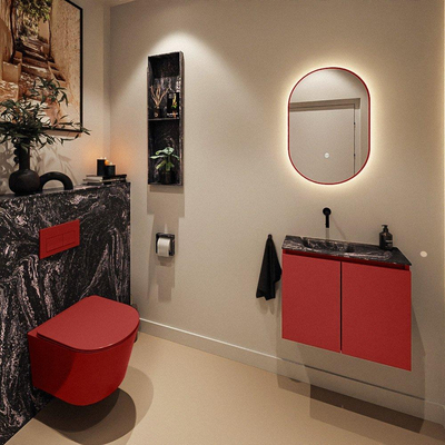 MONDIAZ TURE-DLUX Meuble toilette - 60cm - Fire - EDEN - vasque Lava - position gauche - sans trou de robinet
