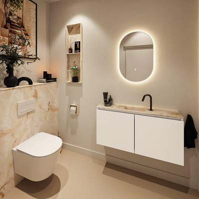 MONDIAZ TURE-DLUX Meuble toilette - 100cm - Talc - EDEN - vasque Frappe - position centrale - 1 trou de robinet