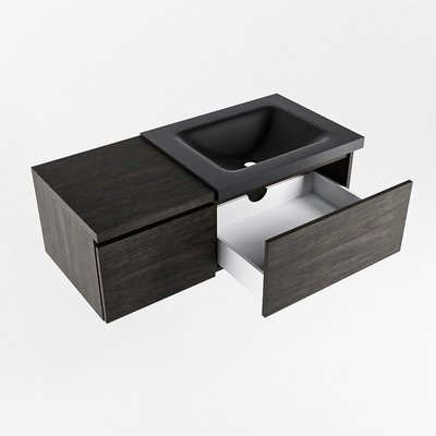 MONDIAZ BUKLA meuble de salle de bain 100cm avec module 40 couleur Marron Foncé avec 2 tiroirs. Lavabo CLOUD à droite 1 trou de robinet couleur Urban.