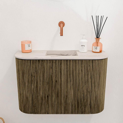 Mondiaz JOYA-DLUX 63.2cm toiletmeubel - ronding links en rechts kleur Dusk - Wastafel FAYE positie Midden Zonder kraangat kleur Nata.