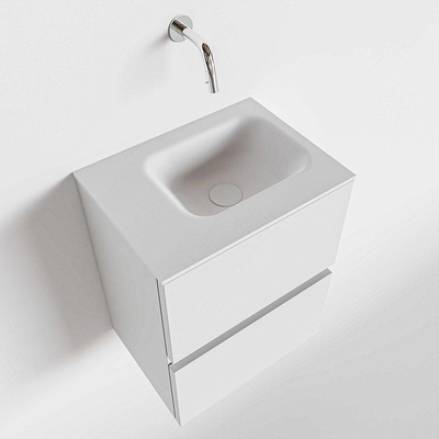 MONDIAZ ADA Toiletmeubel 40x30x50cm met 0 kraangaten 2 lades talc mat Wastafel Lex links Solid Surface Wit