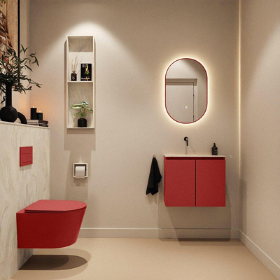 MONDIAZ TURE-DLUX Meuble WC 60 cm Fire. EDEN lavabo Ostra position gauche. Sans trou de robinet.
