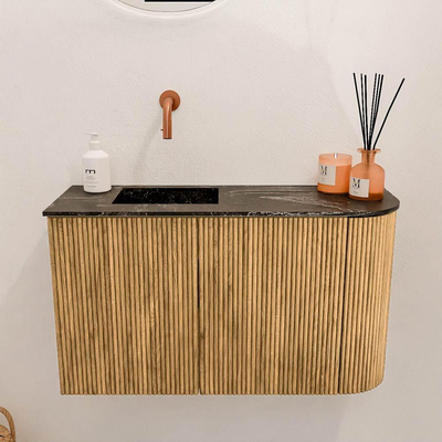 Mondiaz JOYA-DLUX 71.6cm toiletmeubel - ronding rechts kleur Oak - Wastafel FAYE positie Links Zonder kraangat kleur Lava.