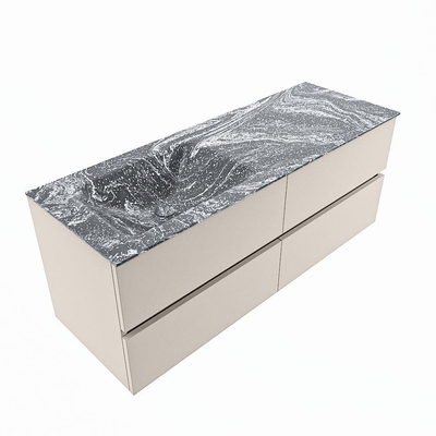 Mondiaz VICA-DLUX ensemble de meuble de salle de bain - 130cm - meuble sous-vasque lin - 4 tiroirs - lavabo encastrée nuage gauche - sans trous de robinet - version haute de 60cm - lave