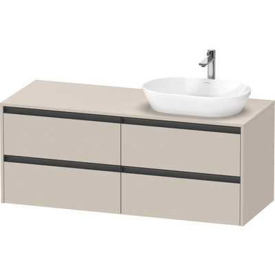 Duravit Ketho.2 Wastafelonderbouwkast - inclusief consoleplaat - met 4 laden - voor waskom rechts - 140x55x56.8cm - met handgrepen antraciet - taupe mat