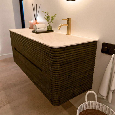 Mondiaz CIRO-DLUX Ensemble de meubles de salle de bains - 130x45x50cm - Lavabo en solid surface Meli - 1 vasque à droite - 1 trou de robinet - 4 tiroirs - Shadow