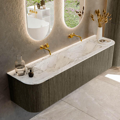 Mondiaz KURVE-DLUX Badkamermeubelset - 180x46x40cm - 2 lade - 2 deuren - wastafel solid surface - dubbel - zonder kraangat - Shadow