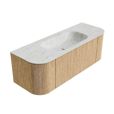 MONDIAZ KURVE-DLUX 130cm Meuble salle de bain avec module 25 G et D - couleur Oak - 1 tiroir - 2 portes - vasque BIG SMALL centre - sans trou de robinet - couleur Opalo