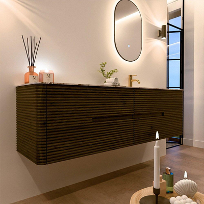 Mondiaz CIRO-DLUX Badkamermeubelset - 170x45x50cm - Solid surface wastafel Glace - 1 wasbak Rechts - 1 kraangat - 4 lades - Shadow