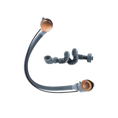 Fortifura Nebbio Badcombinatie-set - thermostaatkraan - glijstang met geïntegreerde wandaansluitbocht - metalen doucheslang - staaf handdouche - badvulcombinatie - geborsteld koper PVD (koper)