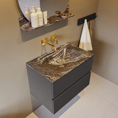 Mondiaz VICA-DLUX ensemble de meuble de salle de bain - 70cm - meuble sous-vasque gris foncé - 2 tiroirs - lavabo encastré cloud milieu - sans trous de robinet - miroir modèle spot - version XL 60cm de haut - lave