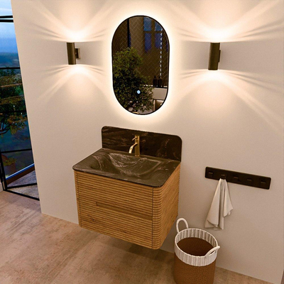 Mondiaz CIRO-DLUX Badkamermeubelset - 70x45x50cm - Solid surface wastafel Lava - 1 wasbak Midden - 1 kraangat - 2 lades - Oak