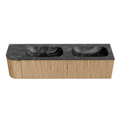 MONDIAZ KURVE-DLUX meuble de salle de bains 175 cm avec module 25 L couleur Chêne avec 2 tiroirs et 1 porte. Lavabo STOR SMALL double / droite 2 trous de robinet couleur Lava.