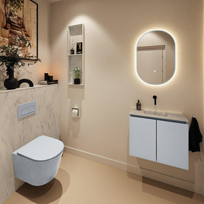 MONDIAZ TURE-DLUX Meuble de toilettes 60 cm Clay. Lavabo EDEN Opalo position milieu. Sans trou de robinet.