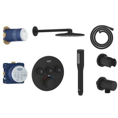 Grohe SmartControl inbouw regendoucheset – thermostatisch – Ø31 cm ronde hoofddouche – staafhanddouche – mat phantom black
