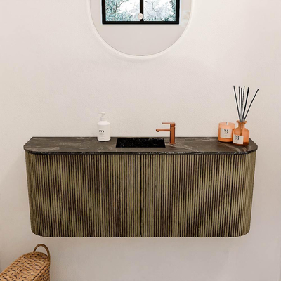 Mondiaz JOYA-DLUX 103.2cm toiletmeubel - ronding links en rechts kleur Dusk - Wastafel FAYE positie Midden 1 kraangat kleur Lava.