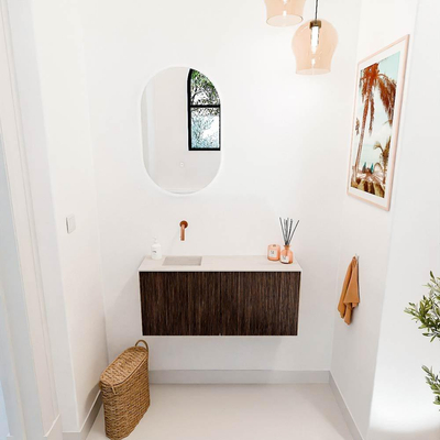 Mondiaz JOYA-DLUX 90cm meuble de toilette - couleur Walnut - Lavabo FAYE position Gauche Sans trou de robinet couleur Meli.