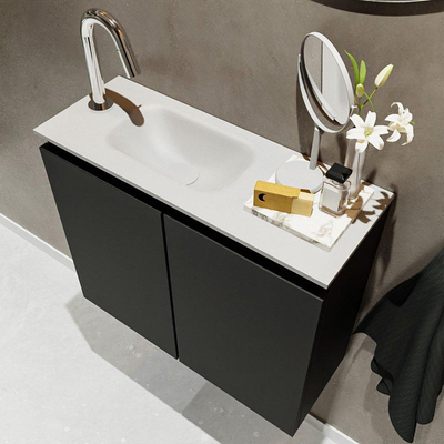 MONDIAZ TURE Kit lave-mains - 60x23x50cm - 1 trou de robinet - 2 portes - urban mat - Lavabo à gauche - Acrylique Blanc