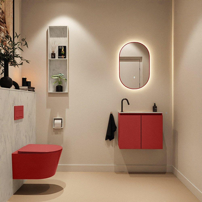 MONDIAZ TURE-DLUX Meuble toilette - 60cm - Fire - EDEN - vasque Opalo - position gauche - 1 trou de robinet