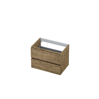 INK Wastafelonderkast - 70x45x52cm - 2 lades - greeploos - met houten keerlijst - MFC - Naturel eiken