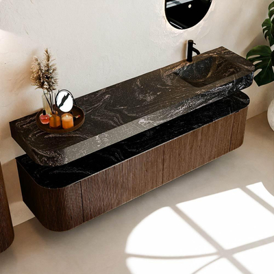 MONDIAZ THOR-DLUX Meuble de salle de bains - 190cm - arrondi gauche + droite - couleur Walnut - 2 tiroirs et 2 portes - Vasque suspendue CLOUD droite 1 trou de robinet - couleur Lava