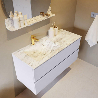 Mondiaz VICA-DLUX Ensemble de meuble de salle de bain - 110cm - meuble sous-vasque cale - 2 tiroirs - lavabo encastré cloud gauche - 1 trou de robinet - version haute de 60cm - glace