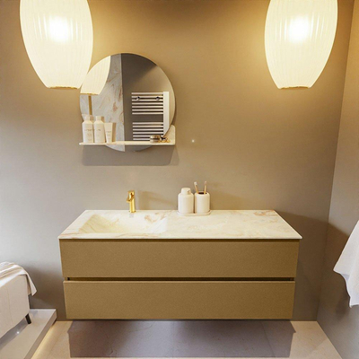 Mondiaz VICA-DLUX Ensemble de meuble de salle de bain - 130cm - meuble sous-vasque oro - 2 tiroirs - lavabo encastré cloud gauche - 1 trou de robinet - version haute de 60cm - frape