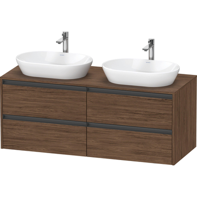 Duravit ketho 2 meuble sous lavabo avec plaque console avec 4 tiroirs pour double lavabo 140x55x56.8cm avec poignées anthracite noyer foncé mate