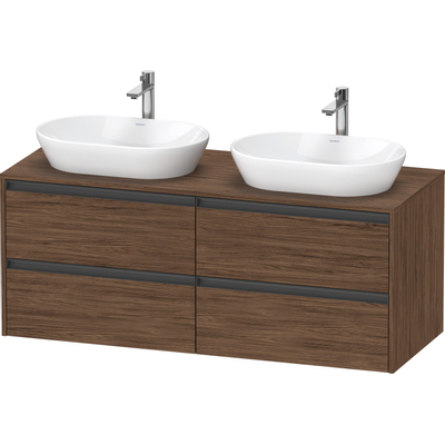 Duravit Ketho.2 Wastafelonderbouwkast - inclusief consoleplaat - met 4 laden - voor dubbele waskommen - 140x55x56.8cm - met handgrepen antraciet - donker noten mat