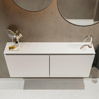 MONDIAZ TURE Kit lave-mains - 120x23x50cm - 1 trou de robinet - 2 portes - lin mat - Lavabo à droite - Solid Surface Blanc