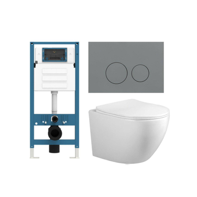 Adema Salina 2.0 Ensemble WC - 48.5x36x32cm - cuvette profonde - sans bride de rinçage - réservoir encastré QeramiQ - abattant softclose - déclipsable - abattant de WC - plaque de commande en plastique gris clair - boutons ronds - blanc