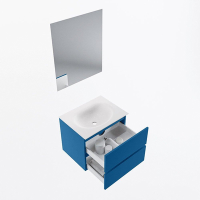 Mondiaz VICA ensemble de meuble de salle de bain - 60cm - meuble sous-vasque jeans - 2 tiroirs - lavabo moon milieu - 1 trou de robinet - couleur talc - miroir LED - version XL 60cm de haut