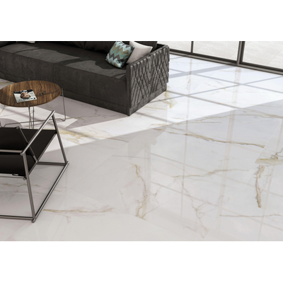 SAMPLE Cifre Ceramica Diamond Gold wand- en vloertegel - 60x120cm - 10mm - Rechthoek - gerectificeerd - Natuursteen look - Wit gepolijst