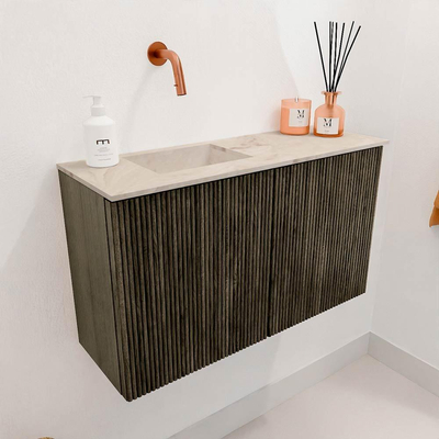 Mondiaz JOYA-DLUX 70cm meuble de salle de bains - couleur Shadow - Vasque FAYE position Gauche Sans trou de robinet couleur Frappe.