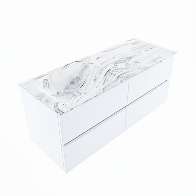 Mondiaz VICA-DLUX ensemble de meuble de salle de bain - 120cm - meuble sous-vasque talc - 4 tiroirs - lavabo encastré cloud gauche - 1 trou de robinet - version haute de 60cm - glace