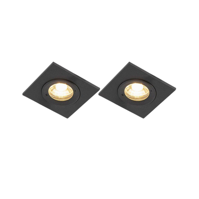 QAZQA Xena Spot encastrable - lot de 2 - 8x8cm - IP44 - Carré - Noir